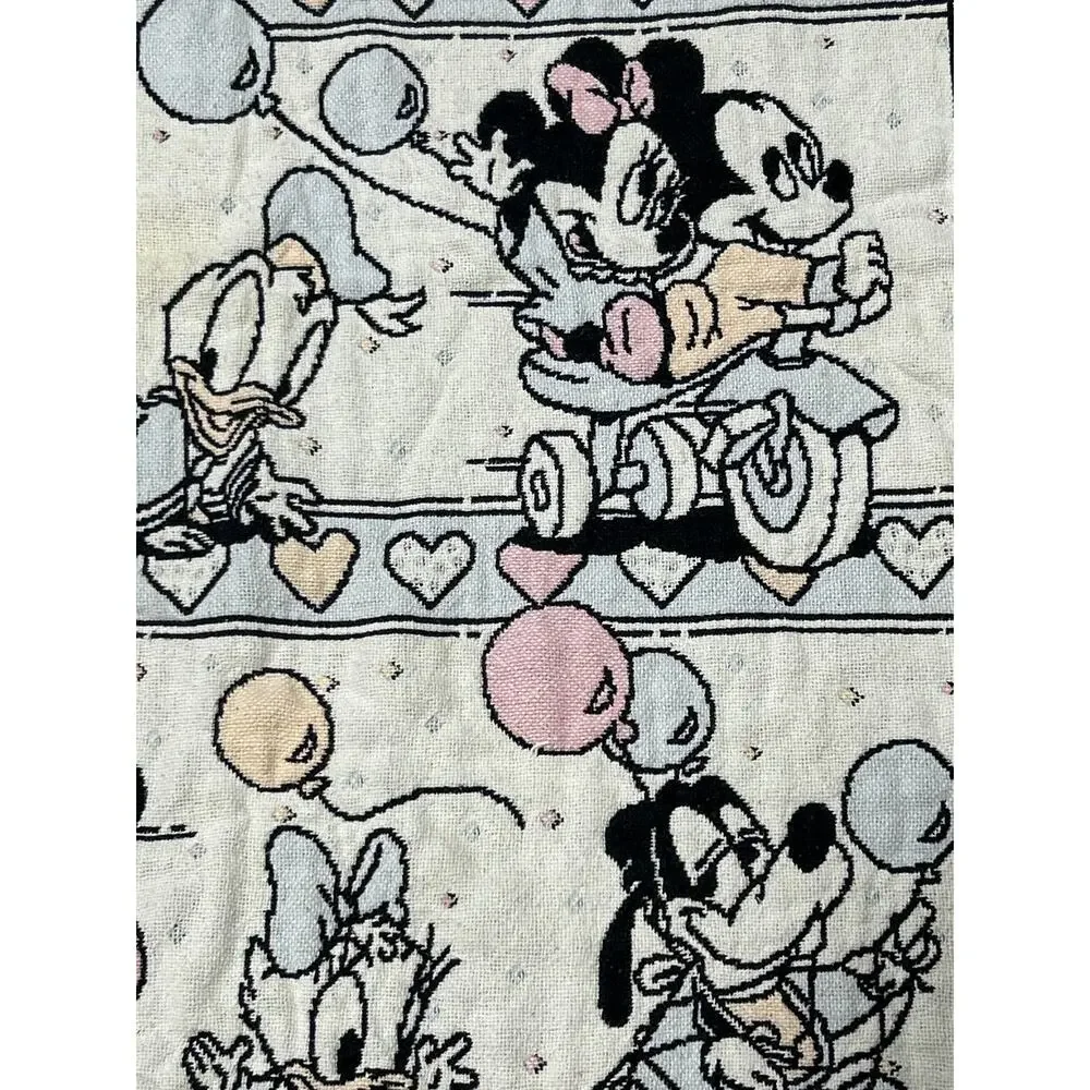 Vintage Disney Mickey Minnie Donald Daisy Goofy Woven Throw Blanket 36x48 Hearts